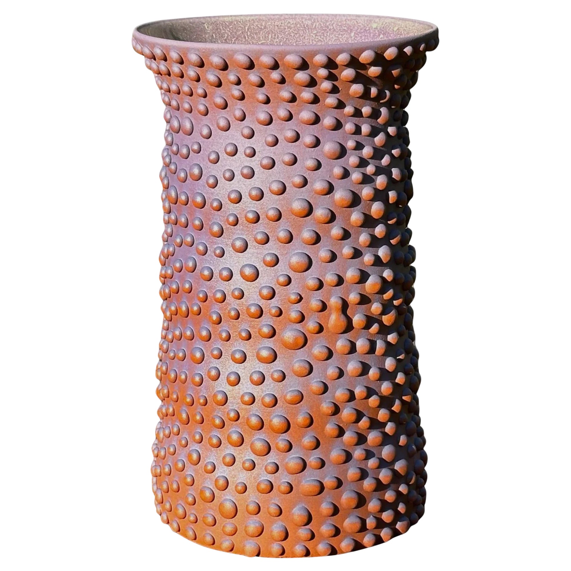 Fluted Purple And Rust Organic Dot Ombre Vase For Sale