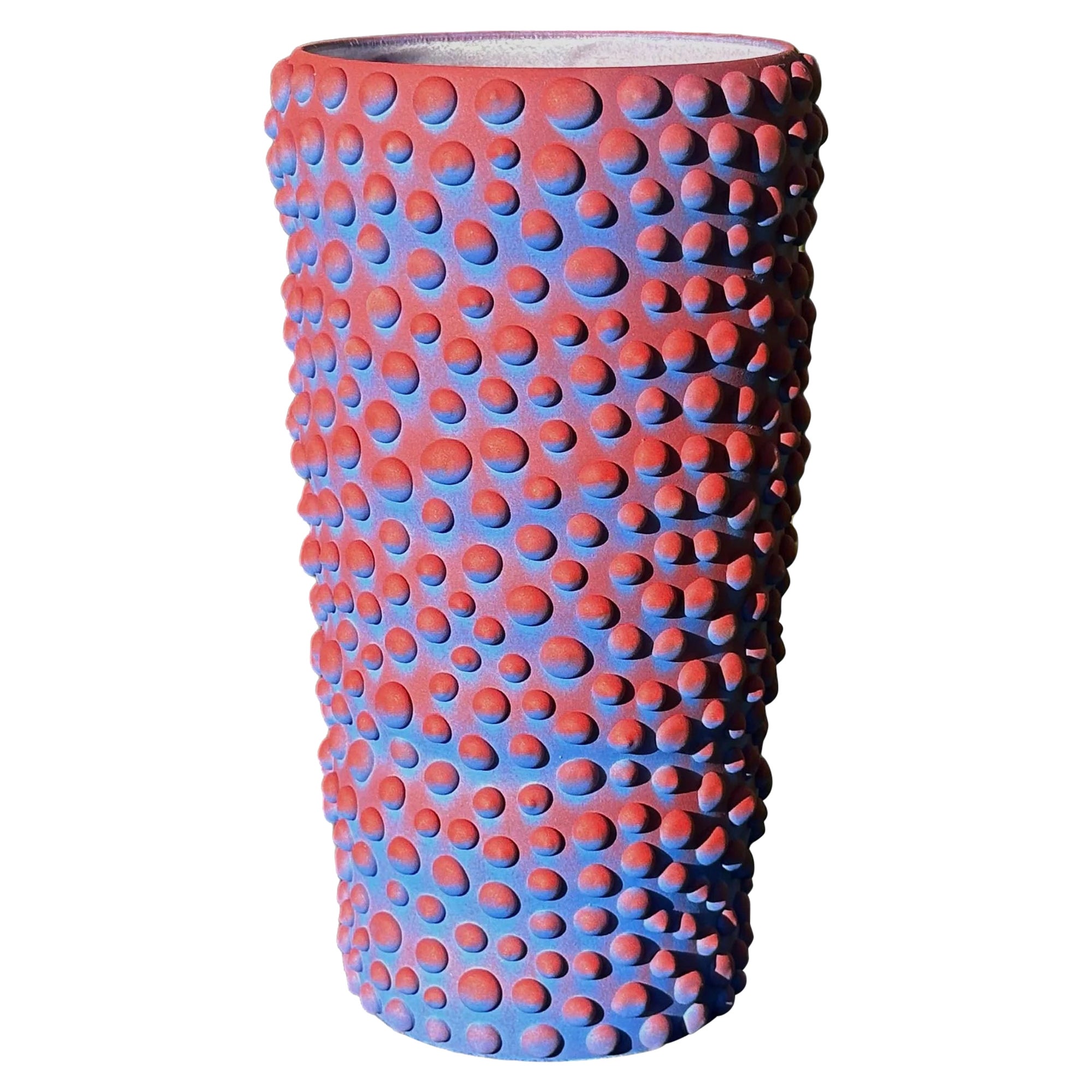 Blurple And Vermillion Organic Dot Ombre Vase For Sale