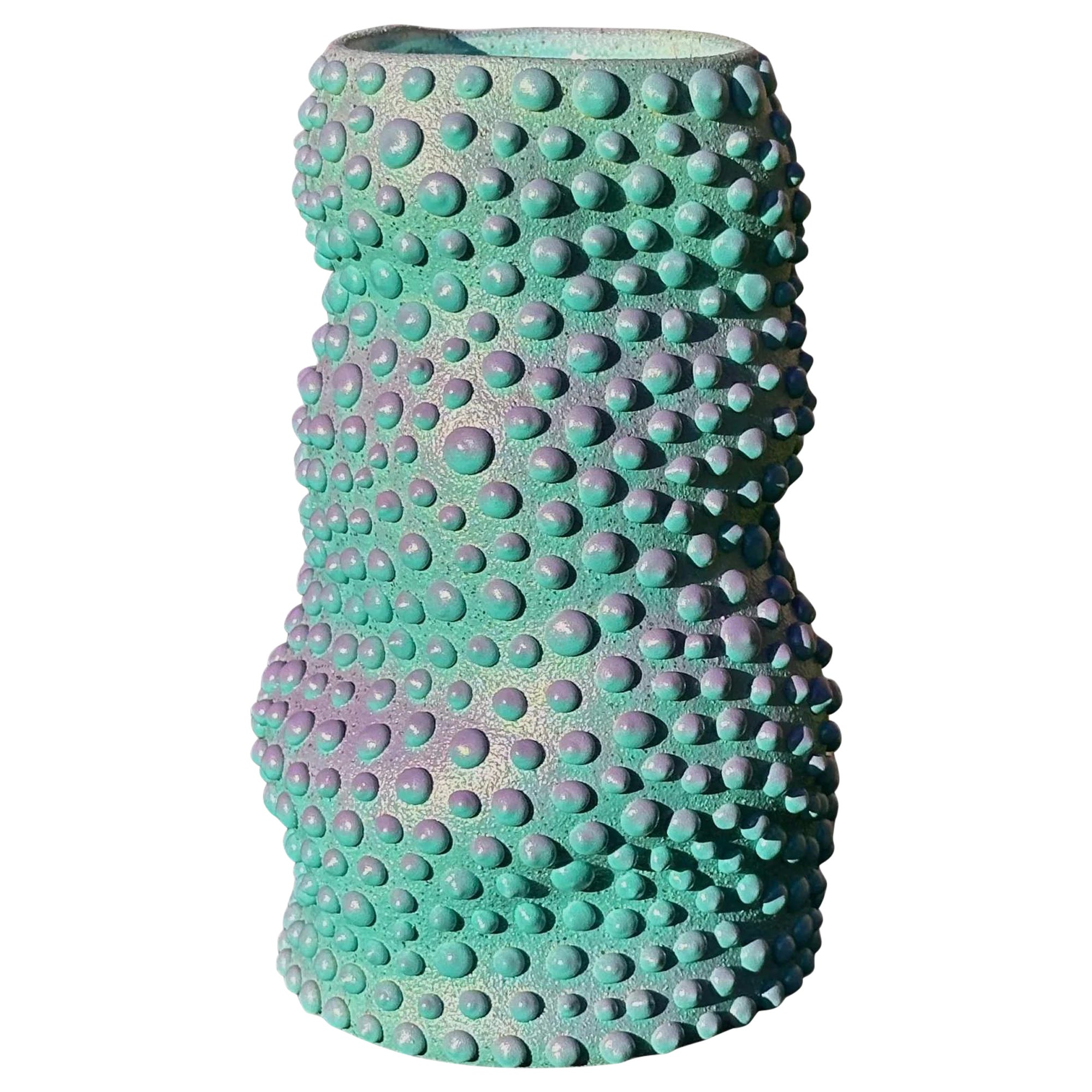 Teal And Purple Wavy Organic Dot Ombre Vase For Sale