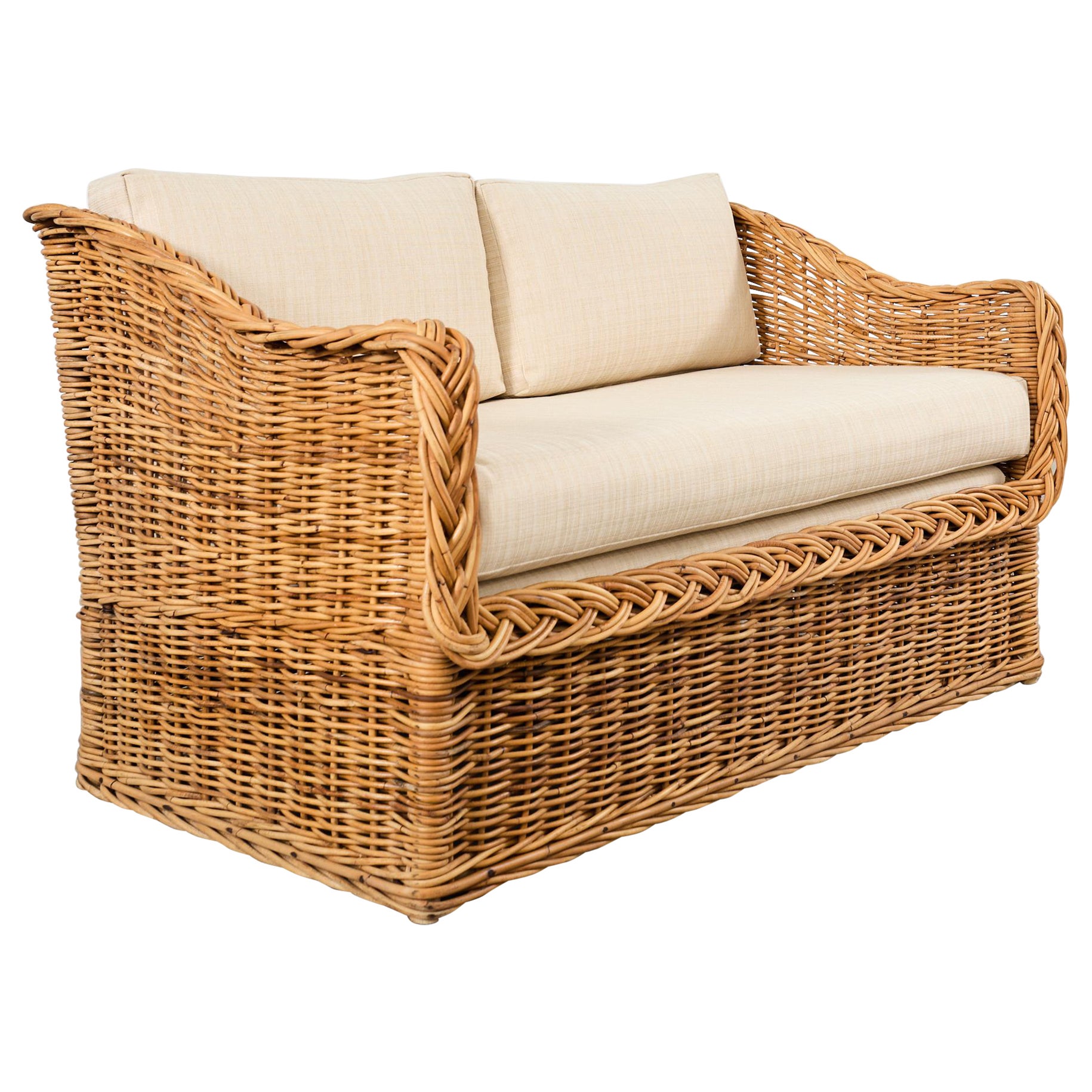 Michael Taylor Style Wicker Rattan Settee by Wicker Works