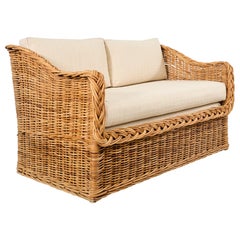 Used Michael Taylor Style Wicker Rattan Settee by Wicker Works