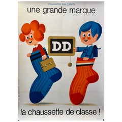 Affiche publicitaire française d'origine du milieu du siècle, chaussettes « DD » de Francis Martocq  