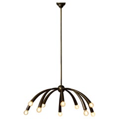 Retro Oscar Torlasco for Lumi Brass Chandelier with Ten Curved Arms of Light