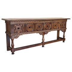 Early 20th Century Large Walnut Spanish Console Table with Three Drawers