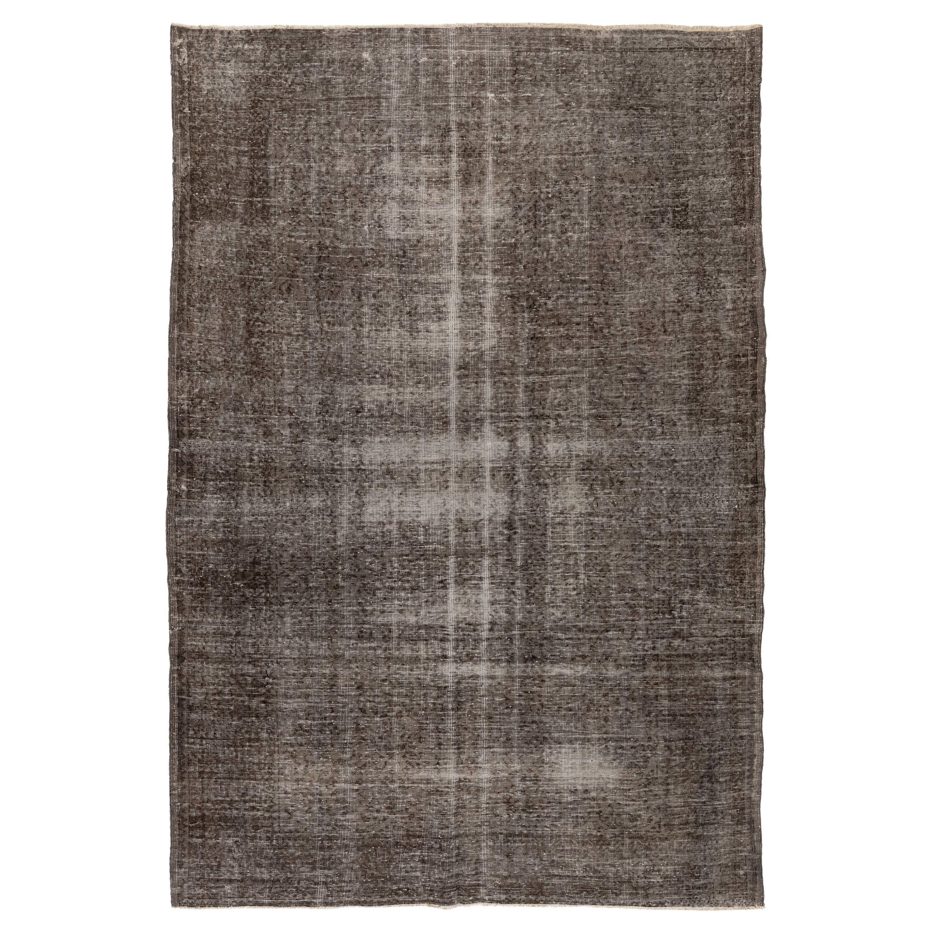 7x10 Ft Handmade Distressed 1950s Turkish Rug in Gray and Taupe, Modern Carpet For Sale