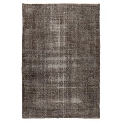 Vintage 7x10 Ft Handmade Distressed 1950s Turkish Rug in Gray and Taupe, Modern Carpet