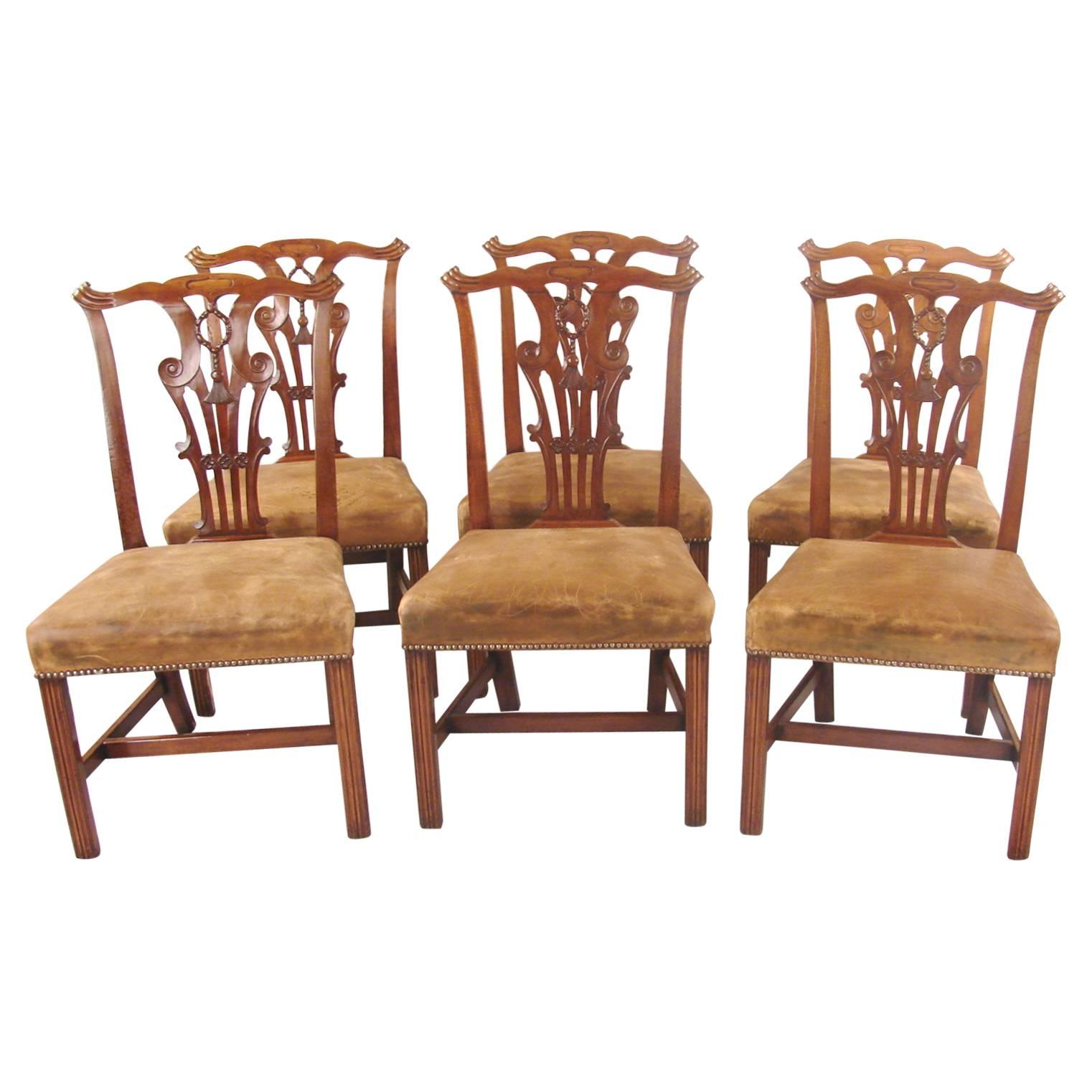Set of Six English 19th Century Chippendale Style Side Chairs
