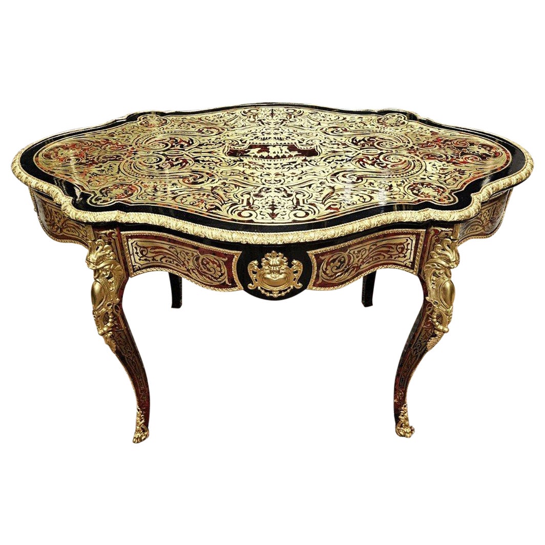  Napoleon III French Table Boulle Marquetry Brass Gilt Bronze 19th Century For Sale