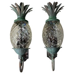 Large Pair of Bronze and Brass Pineapple Wall Lantern or Wall Sconces 
