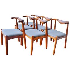 Vintage Svend Madsen Teak Cow-Horn Dining Chairs, Set of Six