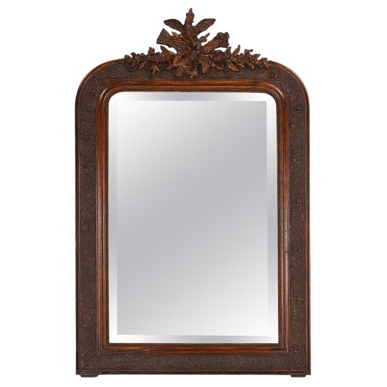 Louis Philippe mirror in plaster and wood with handcrafted decorations, France c For Sale