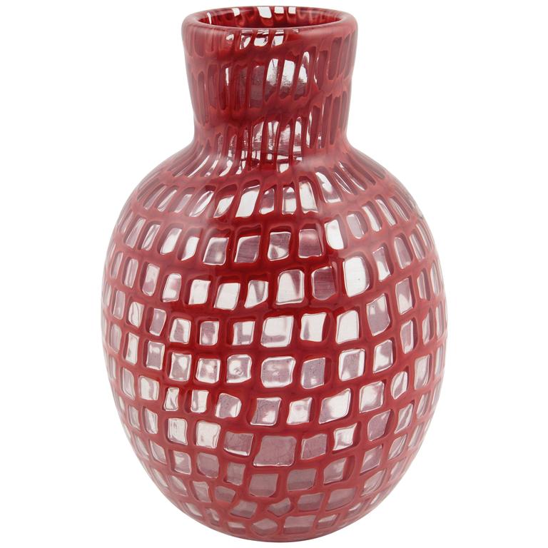 Venini Red Overlaid Glass Vase, circa 2002 at 1stDibs