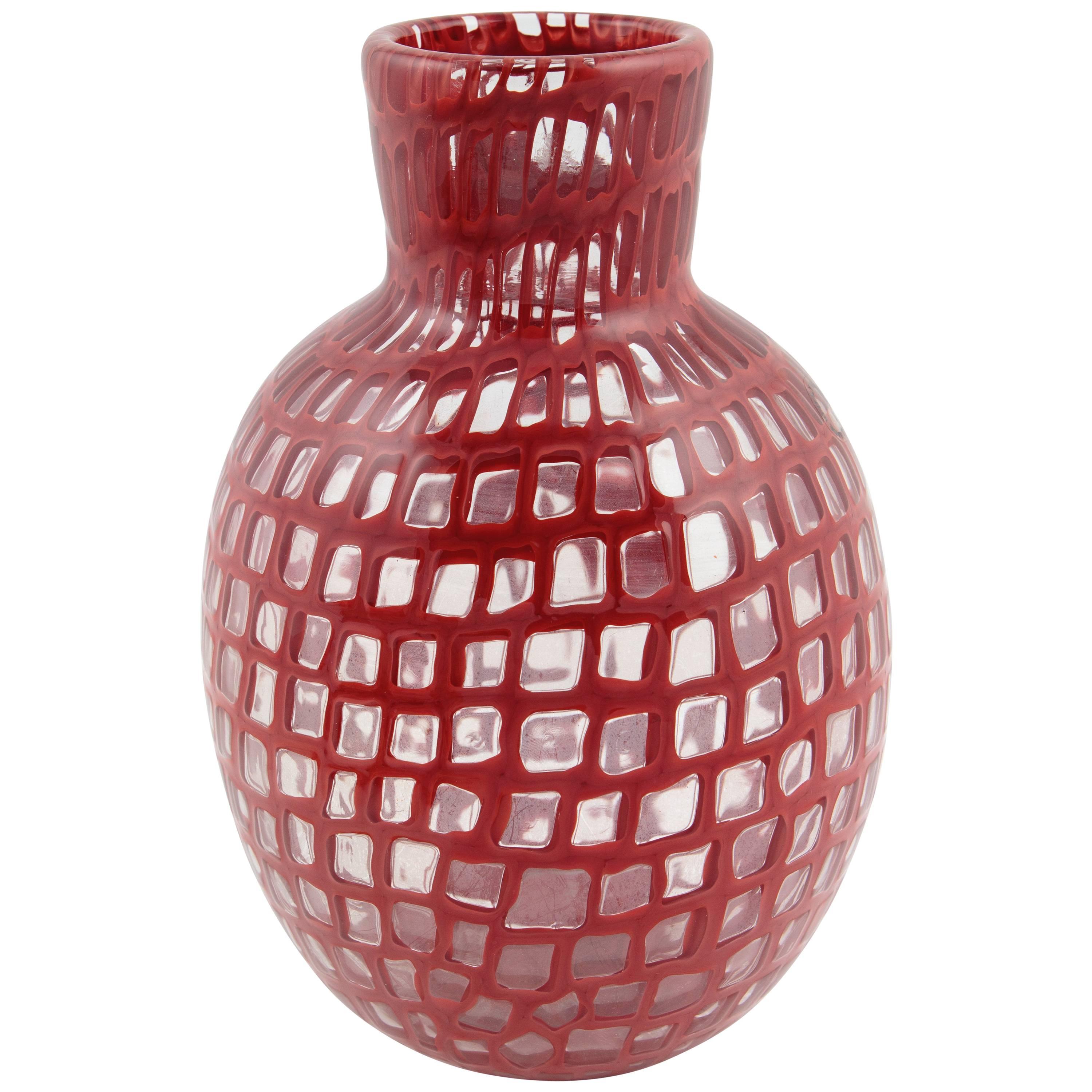 Venini Red Overlaid Glass Vase, circa 2002