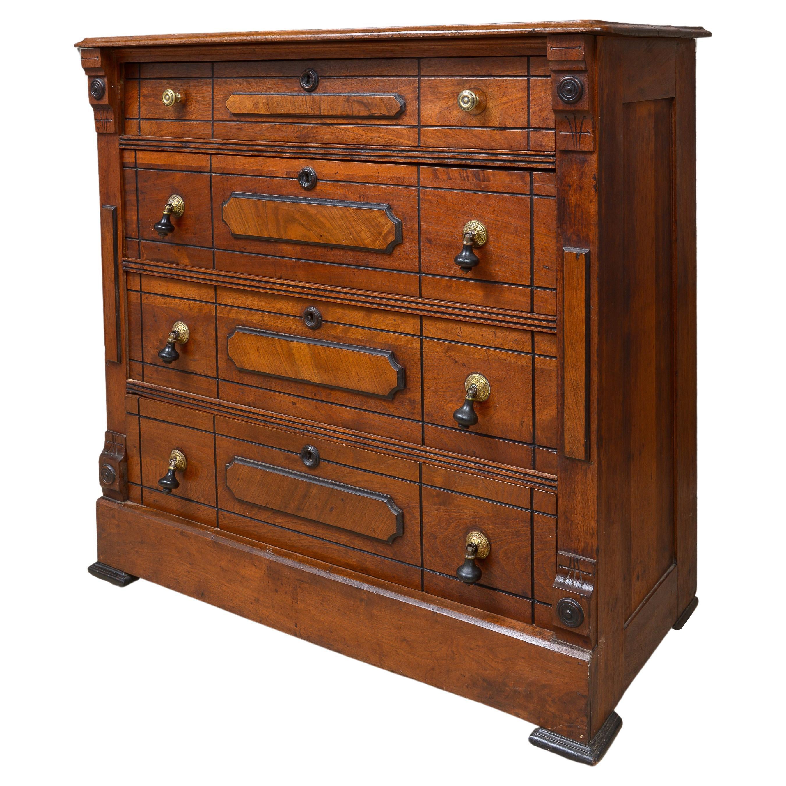 Late 19th Century Tall Walnut Chest of Drawers For Sale