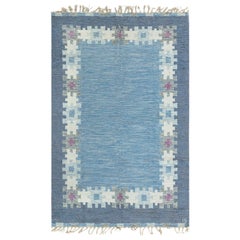 Schwedischer blauer teppich von Ingegerd Silow Woven I.S. aus der Jahrhundertmitte