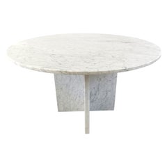 Vintage round White marble dining table 1970s 