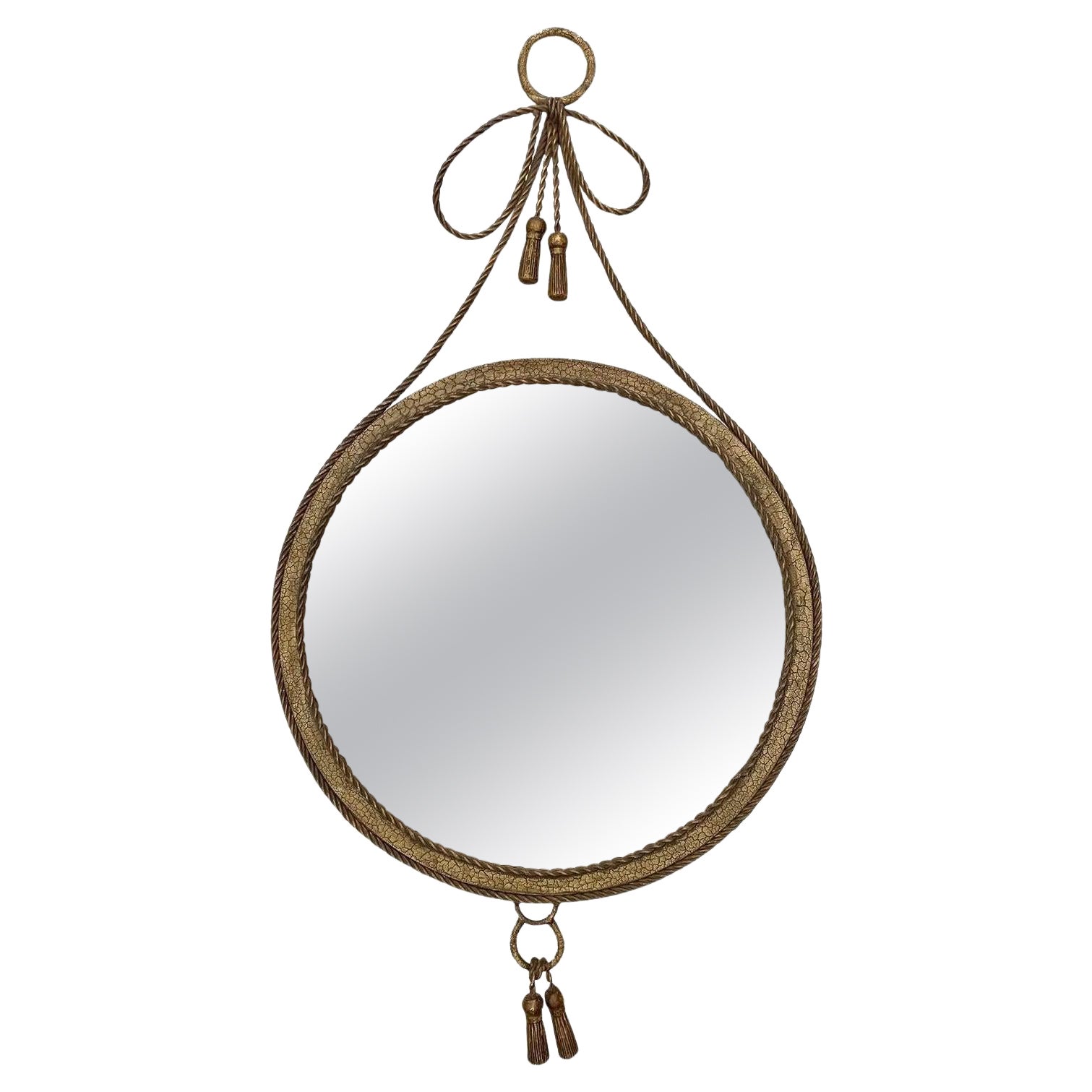 Surrealist Round Mirror with Twisted Metal Trim + Draped Tassels