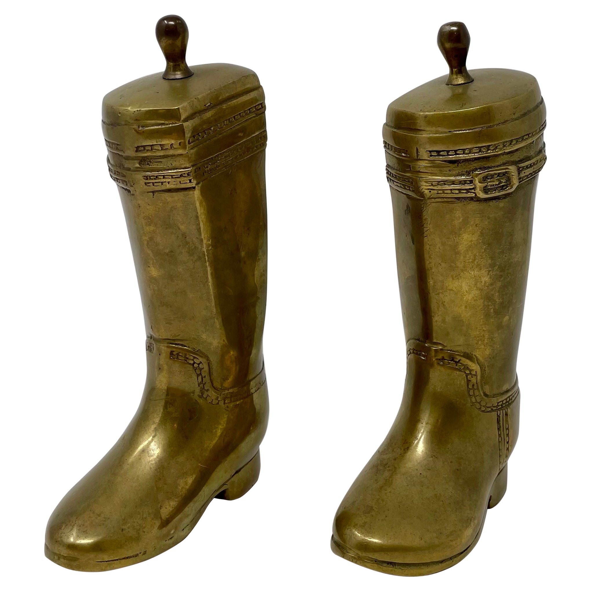 Pair Antique English "Victorian Era" Brass Boot Bookends, Circa 1890's For Sale