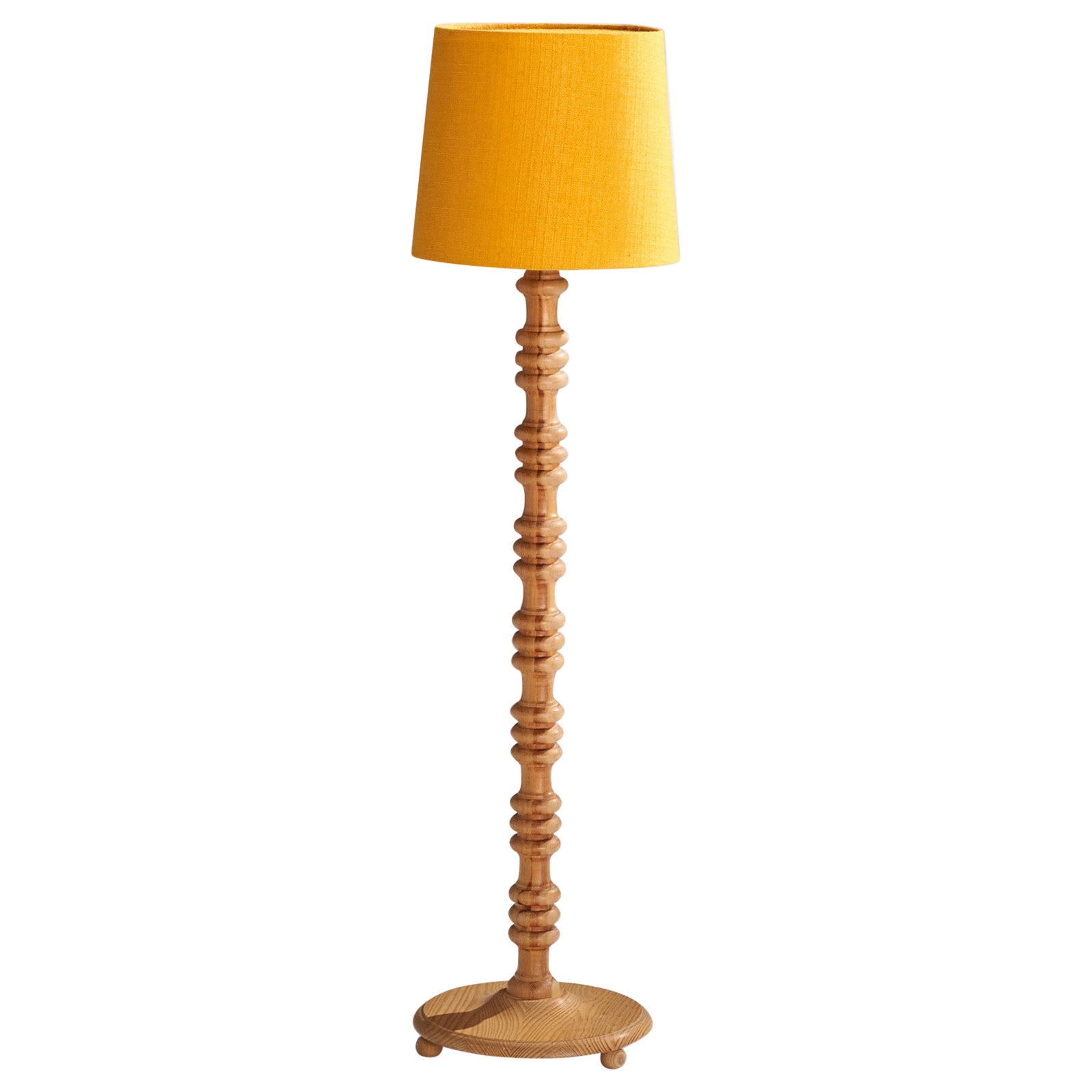 Swedish Designer, Floor Lamp, Pine, Fabric, Sweden, 1970s For Sale