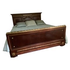 Antique French Kingsize bed, mahogany with gilt bronze accent