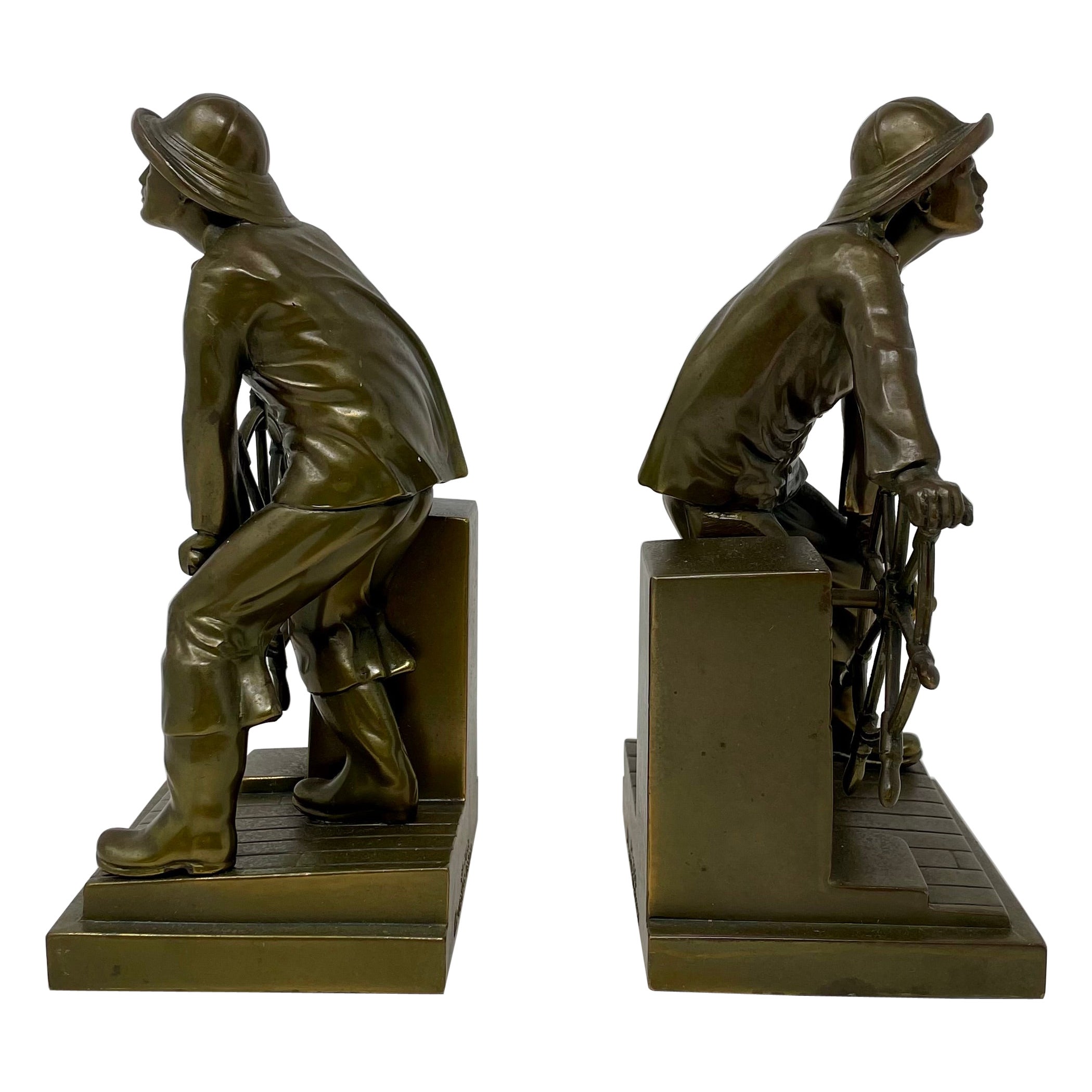 Pair Antique English Brass Bookends of Nautical Figures, Circa 1900's For Sale