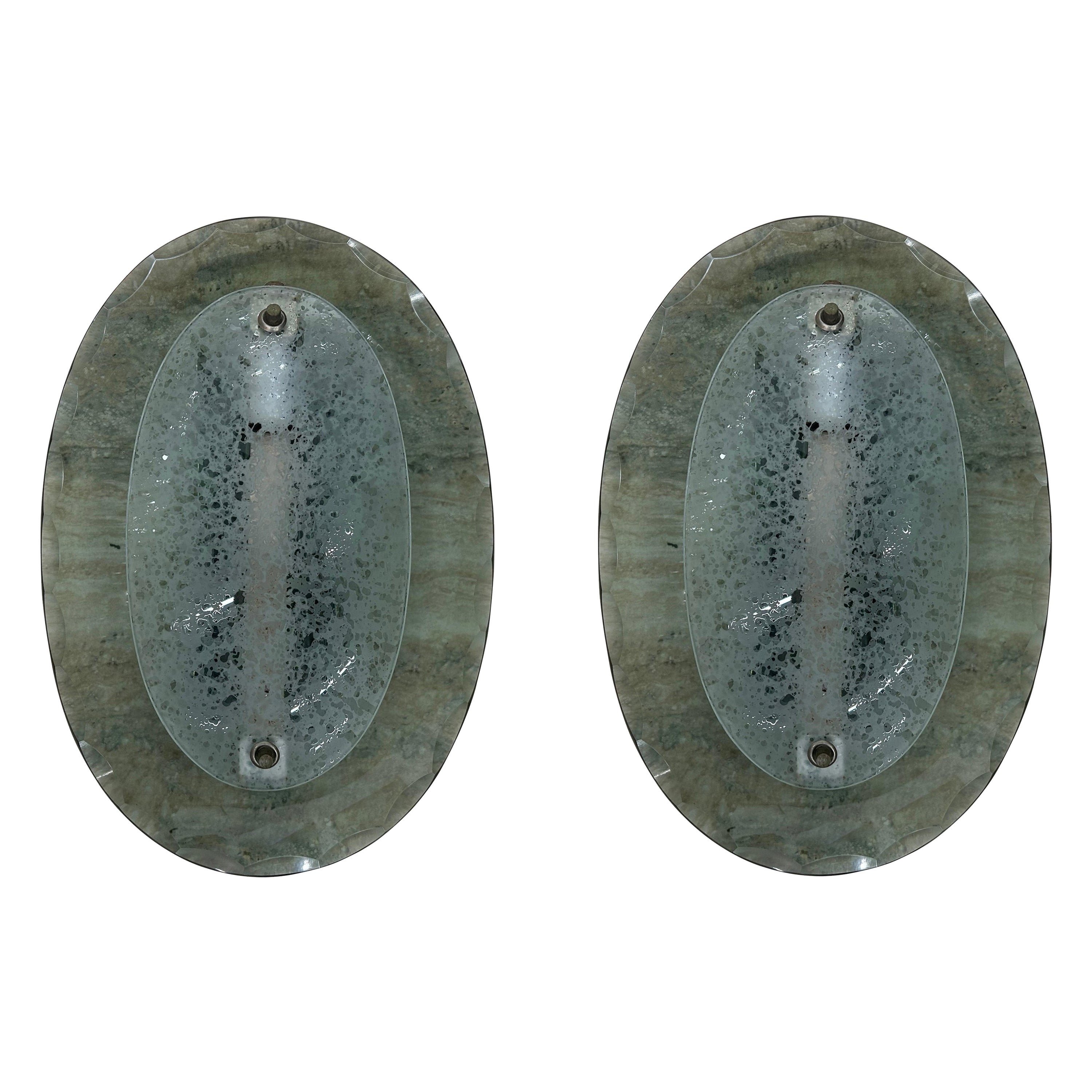 Pair Of Italian Modern Fontana Arte Style Glass Sconces