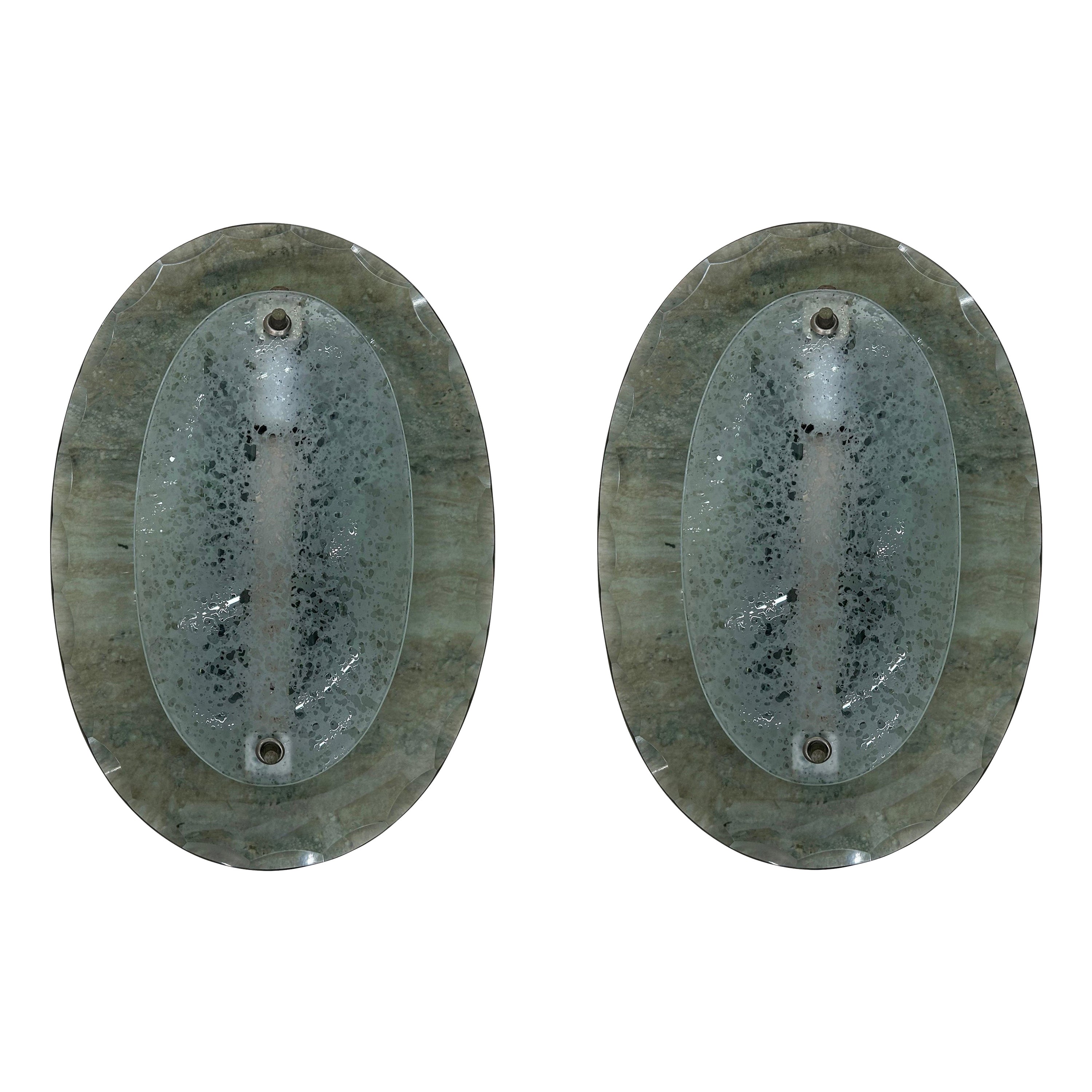 Paire d'appliques modernes italiennes en verre de style Fontana Arte