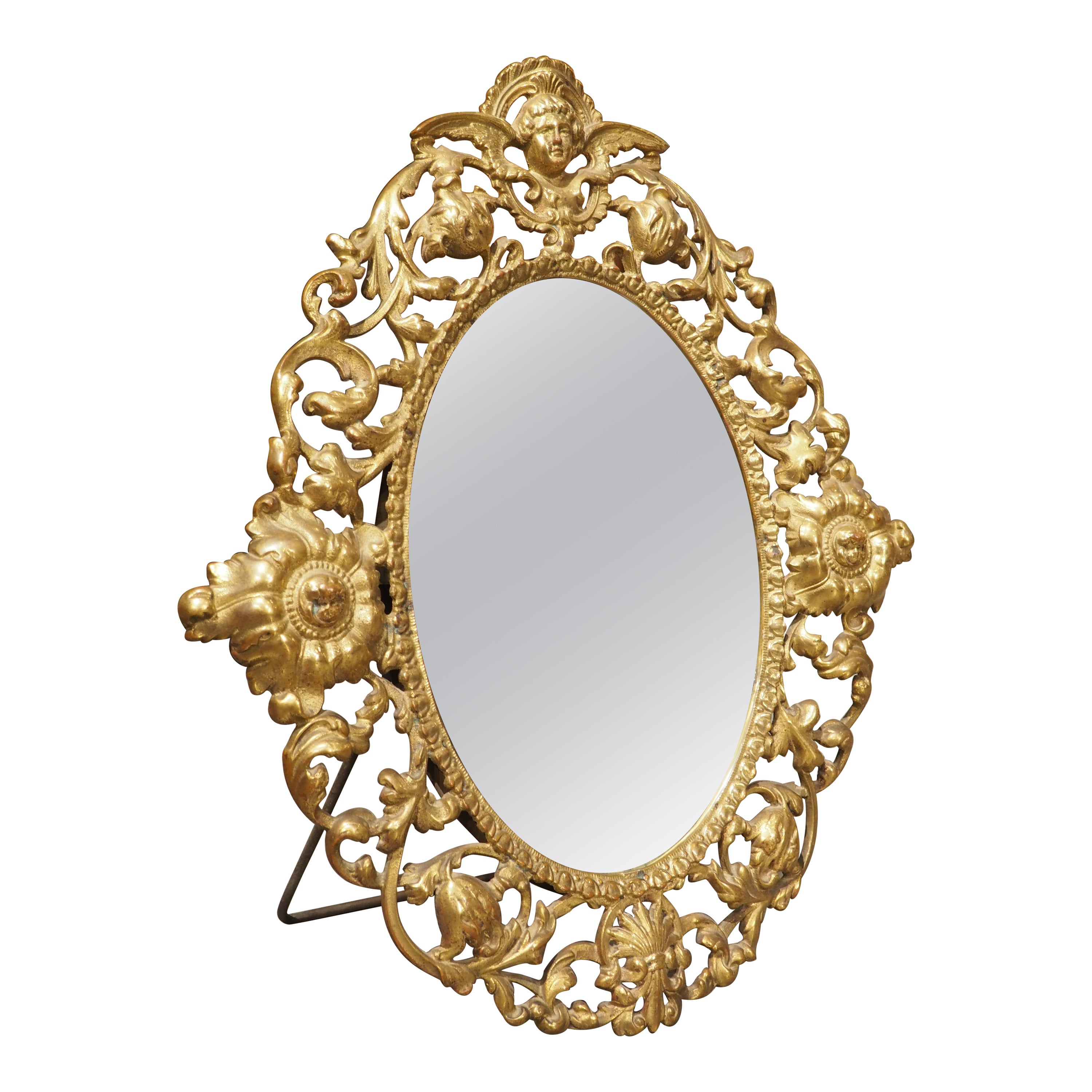 Circa 1900 Oval Gilt Bronze Table Mirror from Italy For Sale