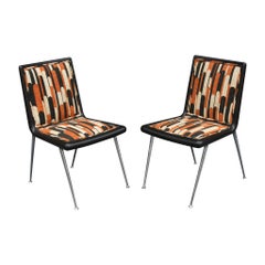 Vintage Pair of Very Rare T. H. Robsjohn Gibbings Side Chairs Wood & Nickel & Upholstery