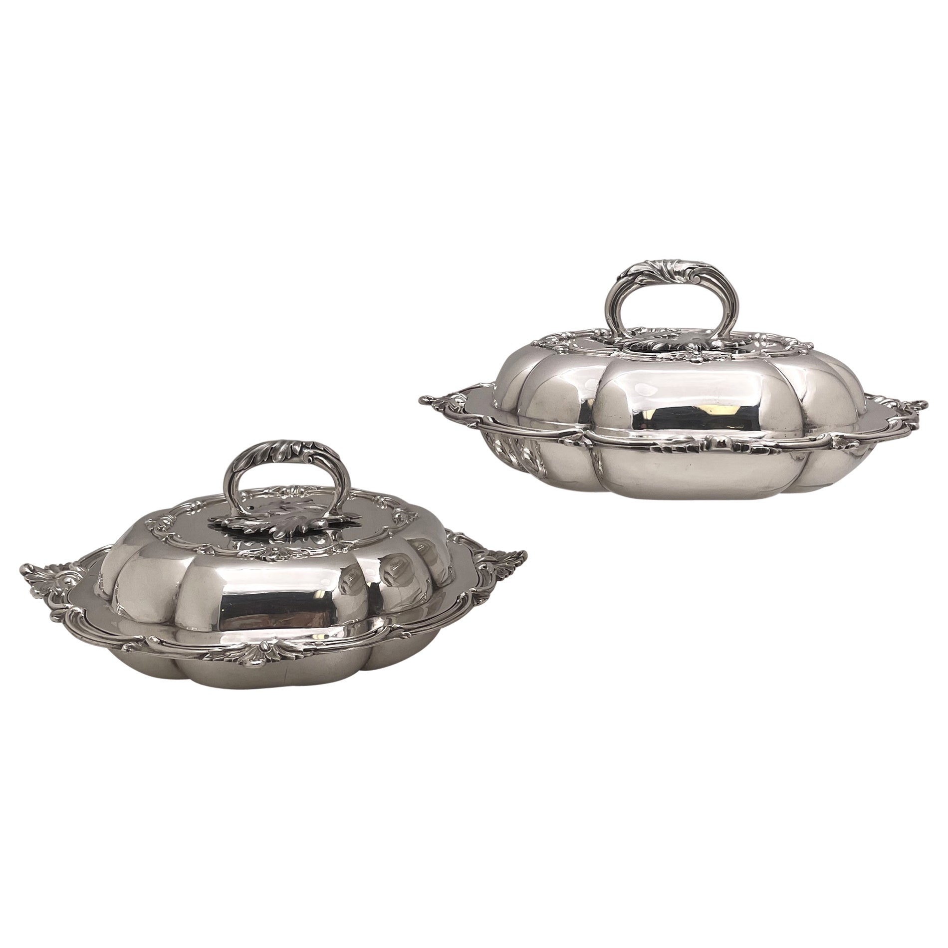 Pair of Hunt (Assistant to Storr) Sterling Silver 1850 Covered Vegetable Dishes