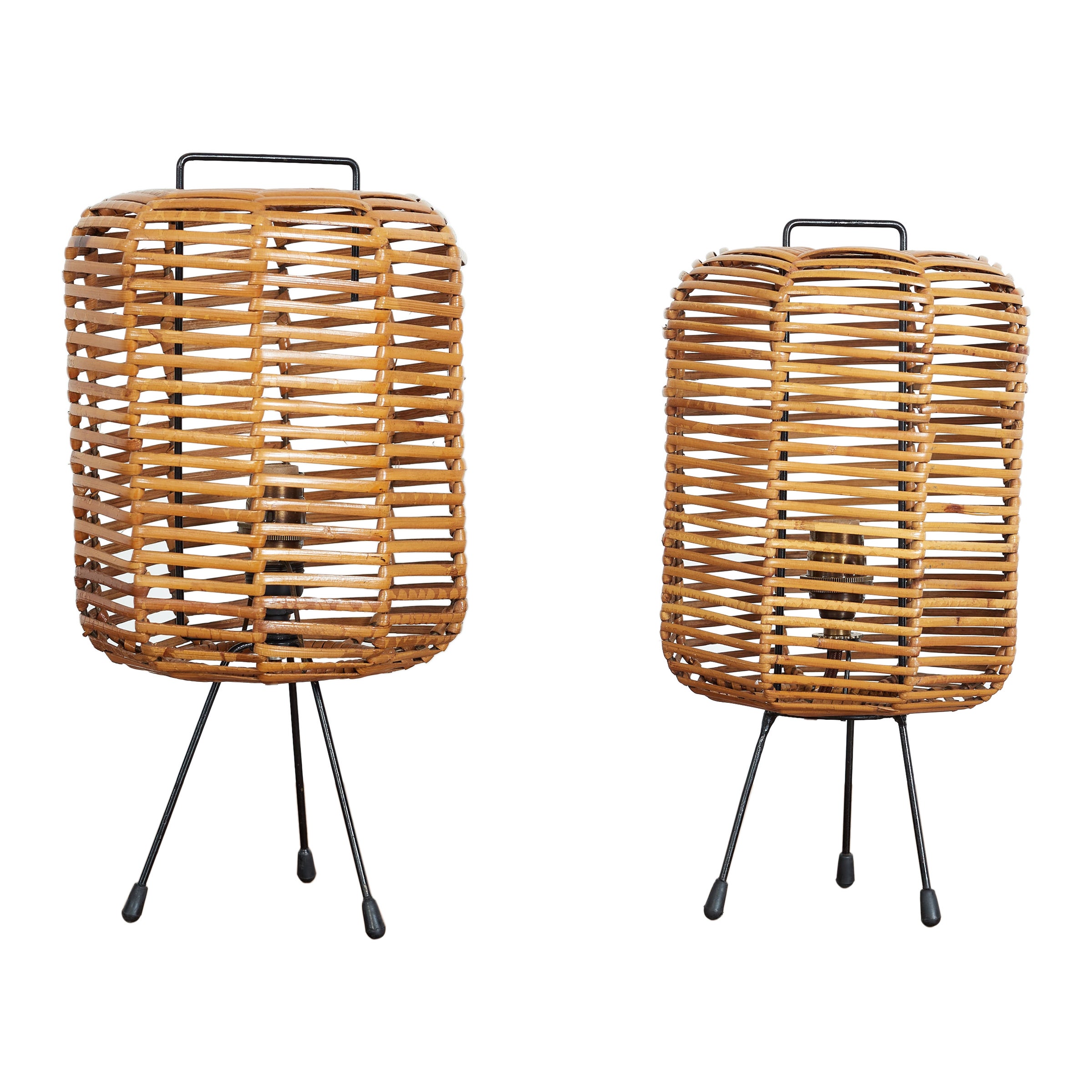 Pair of Italian Rattan Table Lamps  For Sale