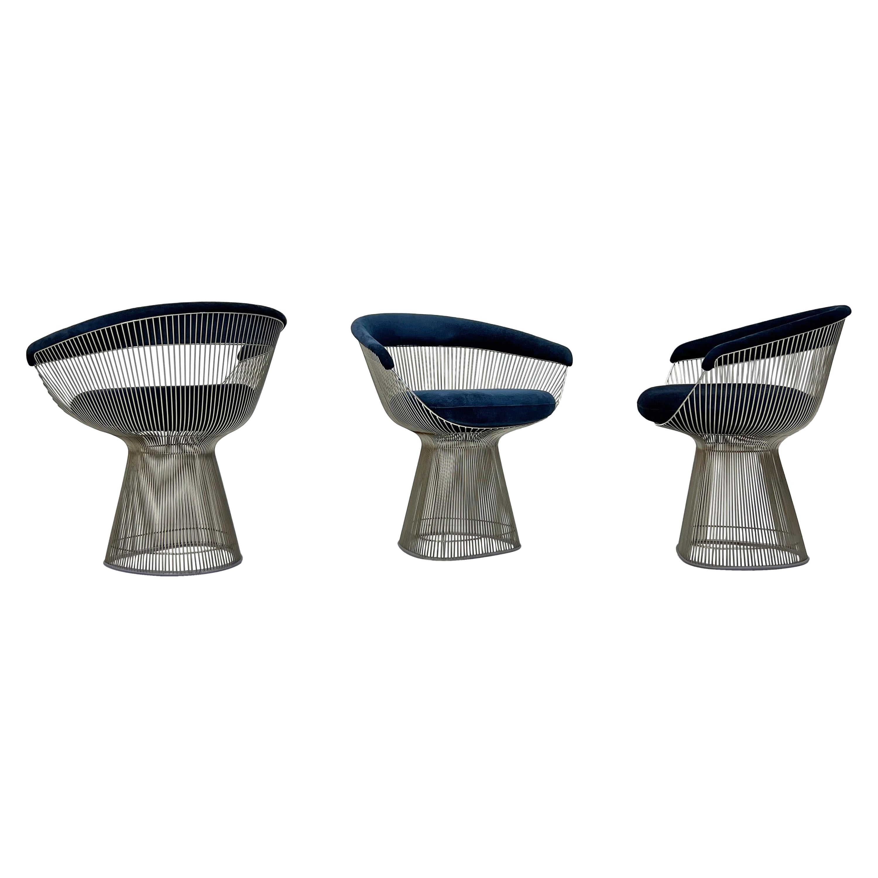 Warren Platner Arm Chairs in Sapphire Velvet  For Sale