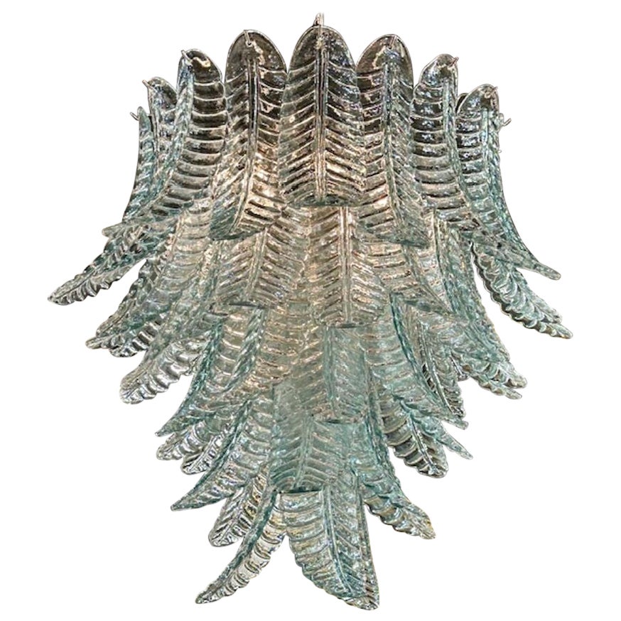 Modern Aqua Blue Murano Glass Palm Leaf Chandelier For Sale