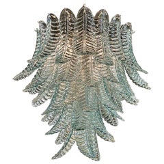 Modern Aqua Blue Murano Glass Palm Leaf Chandelier