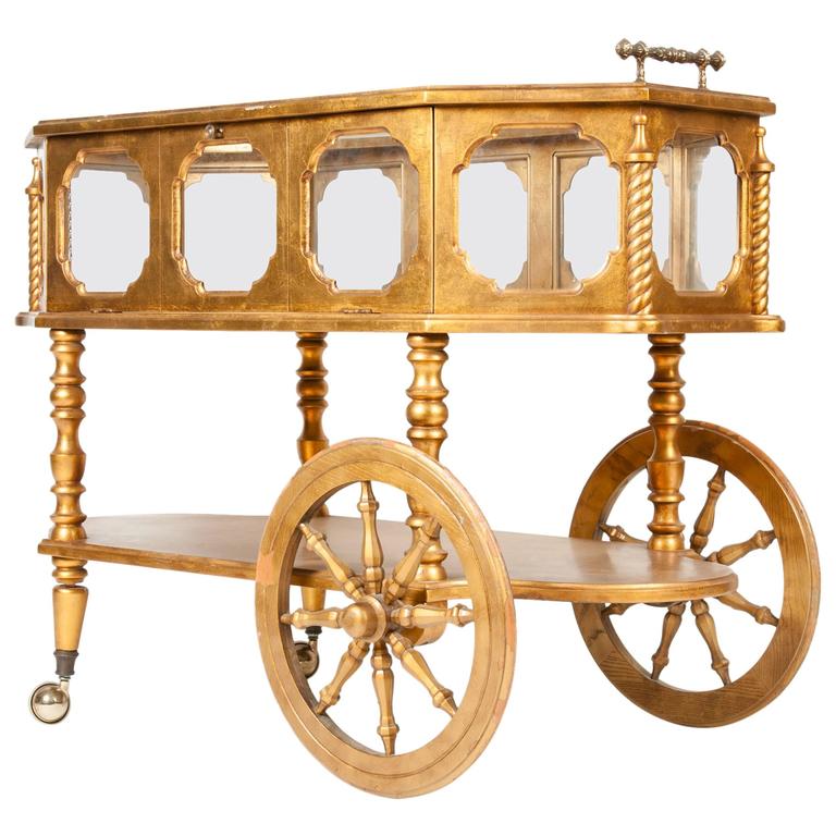Vintage Gilded Bar Cart with Wheels at 1stDibs vintage bar cart on wheels