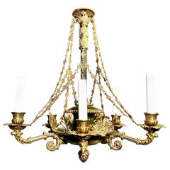 Antique French Empire Gold Bronze and Patinated Bronze Chandelier, Circa 1880.