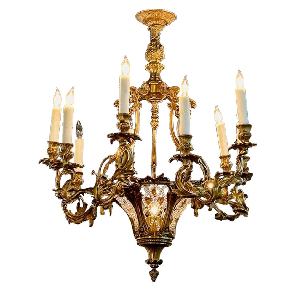 Lustre Louis XV en bronze doré et cristal en vente