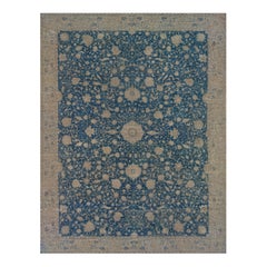 Handgeknüpfter antiker, blauer, geblümter, authentischer, indischer Agra-Teppich aus der Zeit um 1900,  15'x20'