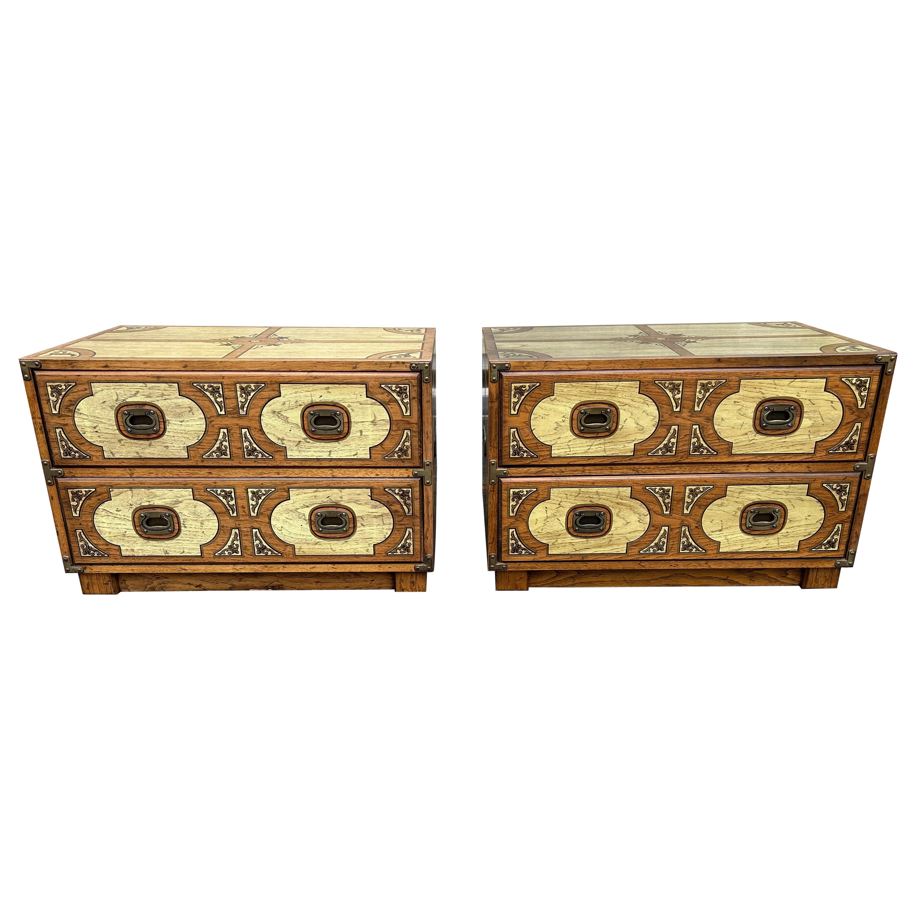 Fabulous Pair Drexel Campaign Chest Oxford Square Mid-Century Modern