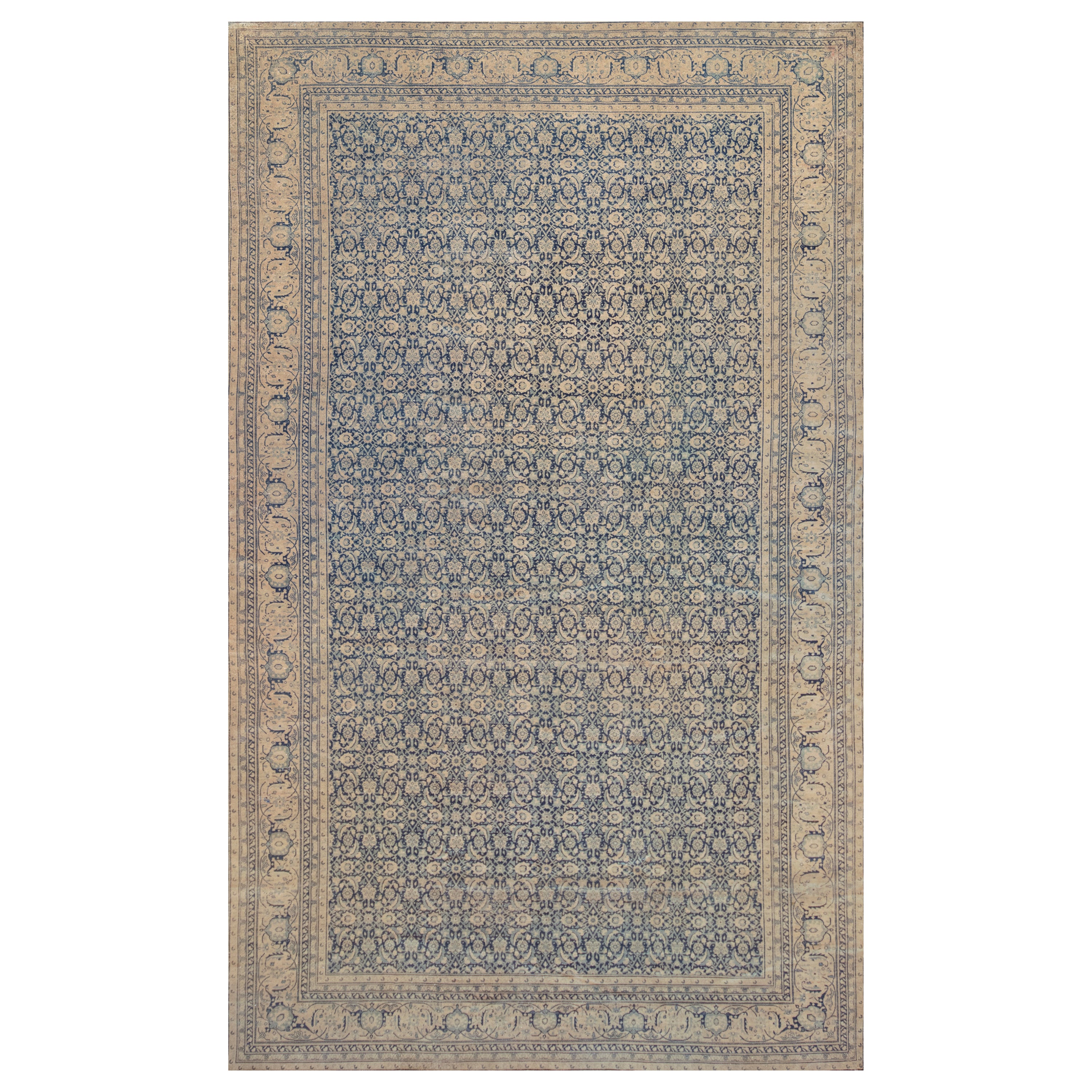 Hand-Woven Antique Circa-1900 Blue Herati-Pattern Authentic Persian Tabriz Rug