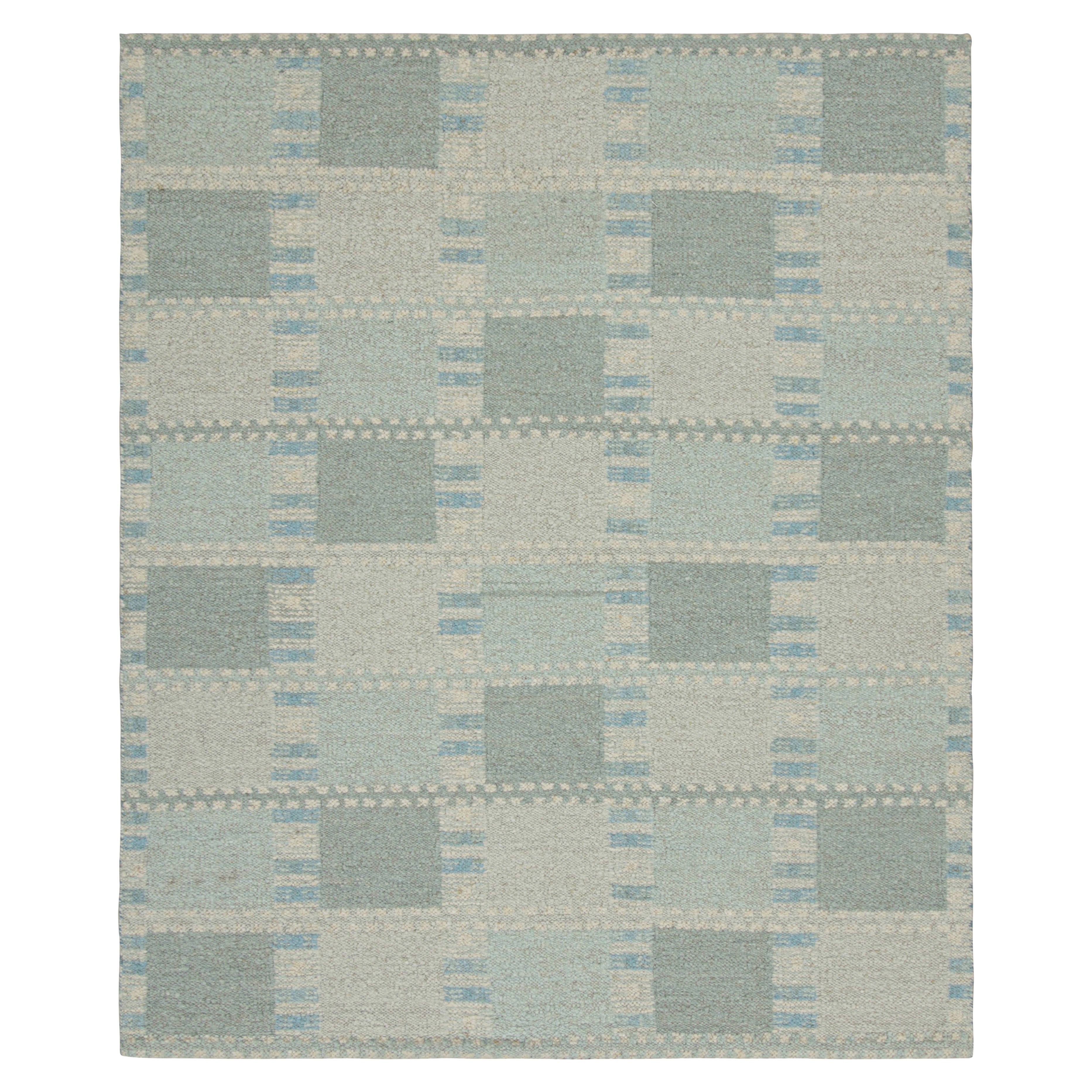 Rug & Kilim’s Scandinavian Style Rug with Light Blue Geometric Patterns For Sale