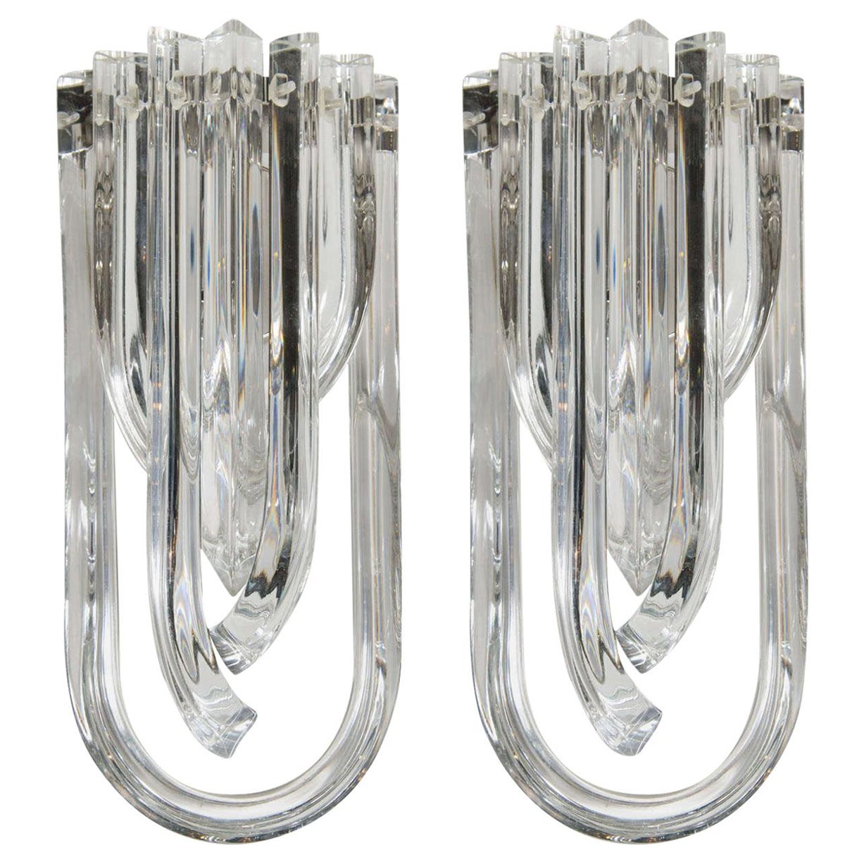 Modernist Pair of Hand Blown Translucent Murano Glass Ribbon Sconces For Sale