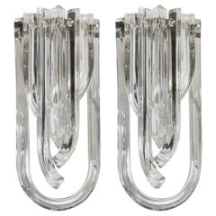 Modernist Pair of Hand Blown Translucent Murano Glass Ribbon Sconces