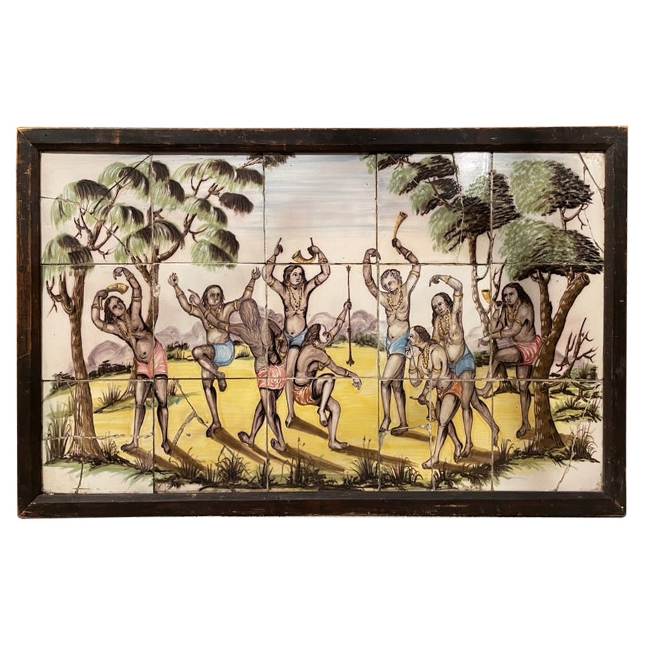 18th/19th Century Portuguese Tile Painting of Native Americans  For Sale