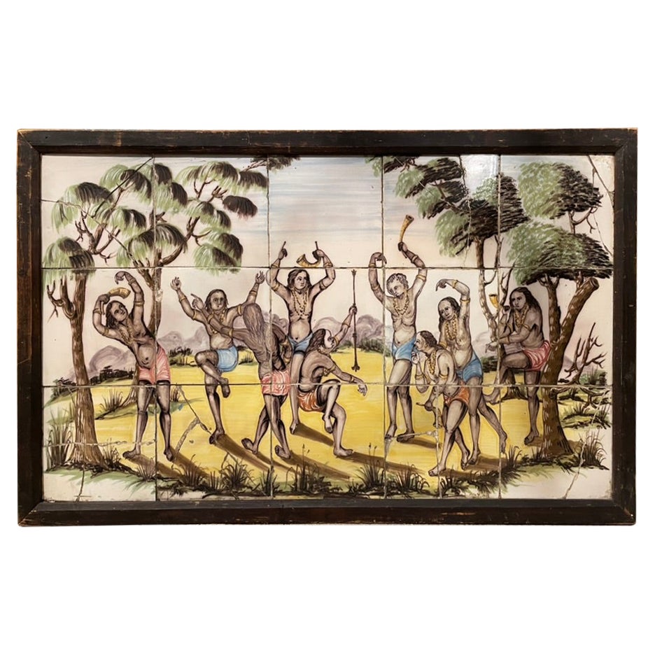 Pintura en azulejos portugueses del siglo XVIII/XIX de indios americanos