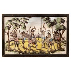 Antique 18th/19th Century Portuguese Tile Painting of Native Americans 