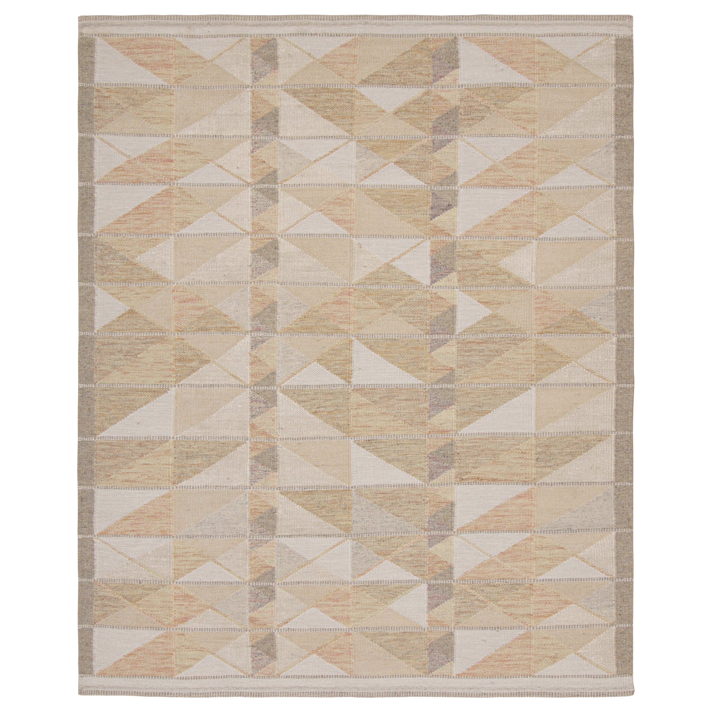 Rug & Kilim’s Scandinavian Style Rug in Beige, Gray and White Geometric Patterns For Sale