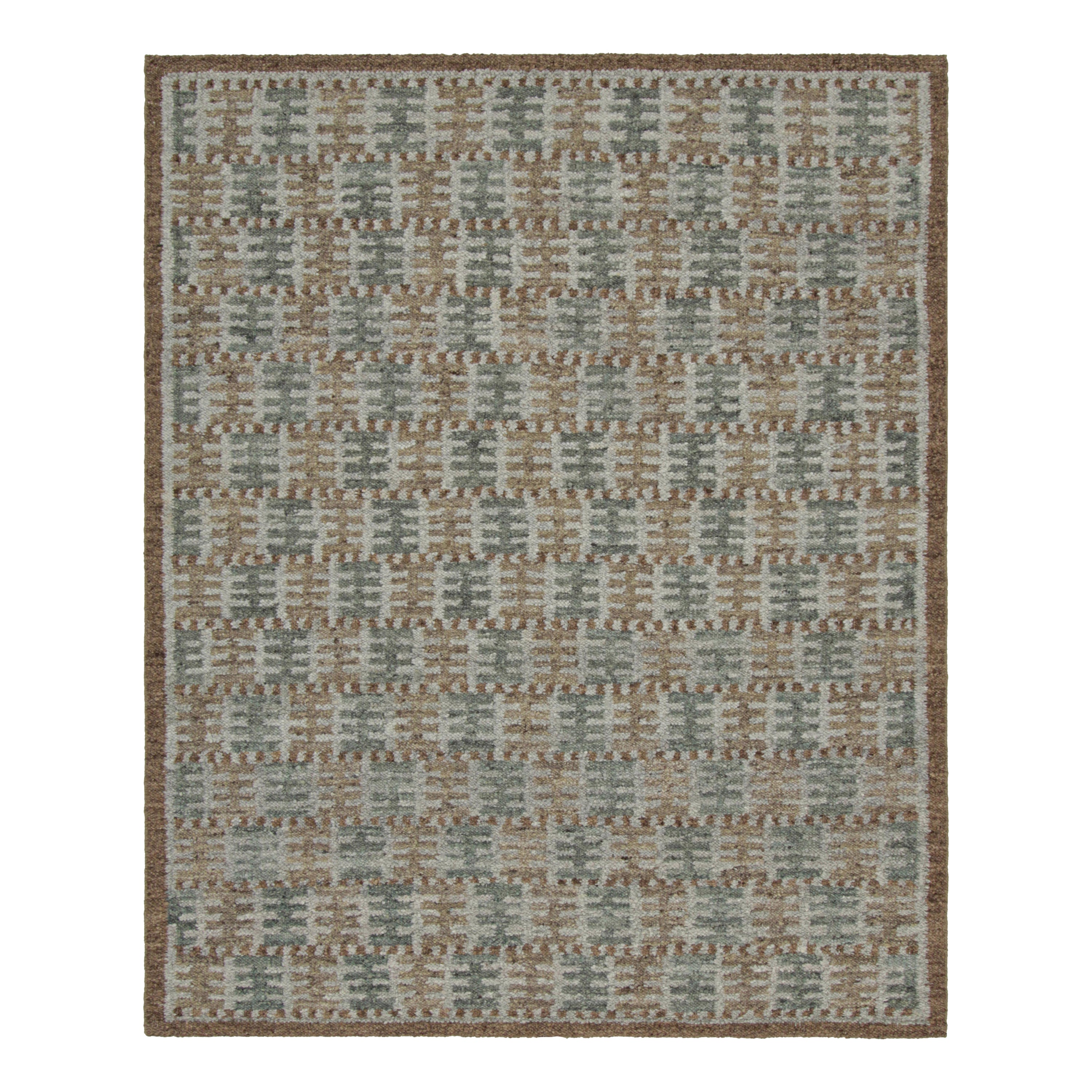 Rug & Kilim’s Scandinavian Style Rug in Beige-Brown and Teal Geometric Patterns For Sale