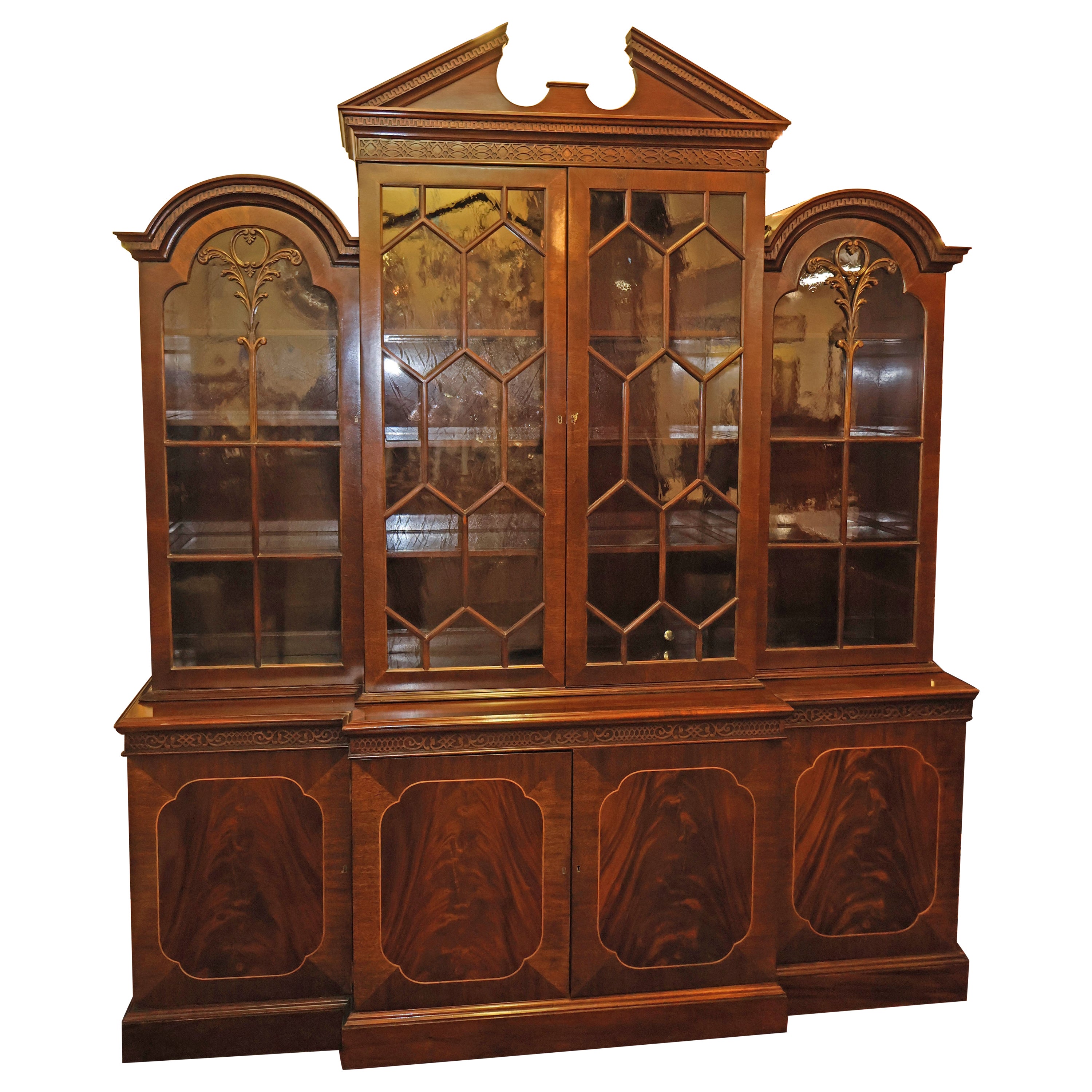 Century Furniture Georgian Style Flame Mahogany Bookcase Cabinet Breakfront For Sale