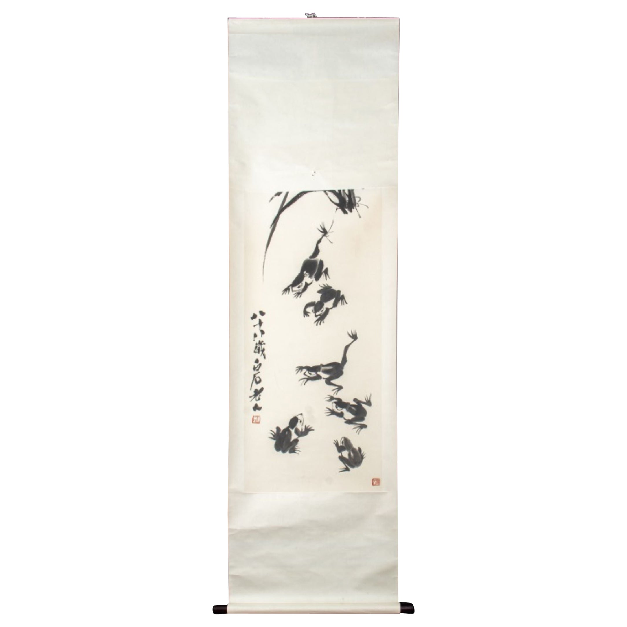 After Qi Baishi Frogs Scroll Painting For Sale